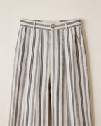 High-Waist Linen Stripe Wide Trousers | Concealed Pleats Suitpure