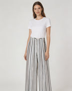 High-Waist Linen Stripe Wide Trousers | Concealed Pleats Suitpure