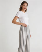 High-Waist Linen Stripe Wide Trousers | Concealed Pleats Suitpure