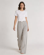 High-Waist Linen Stripe Wide Trousers | Concealed Pleats Suitpure