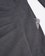 Women’s Dark Grey Asymmetric Oblique Placket Waist-Cinching Long Blazer Dress