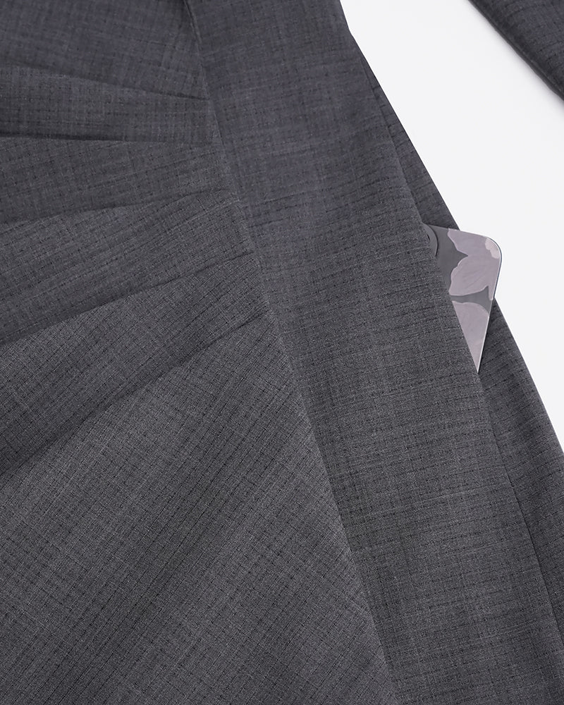 Women’s Dark Grey Asymmetric Oblique Placket Waist-Cinching Long Blazer Dress