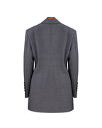 Women’s Dark Grey Asymmetric Oblique Placket Waist-Cinching Long Blazer Dress