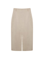 Khaki Tencel‑Cotton Waist‑Incorporated Midi Skirt Front & Back Slit