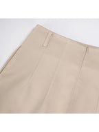 Khaki Tencel‑Cotton Waist‑Incorporated Midi Skirt Front & Back Slit