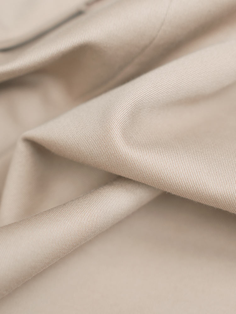 Khaki Tencel‑Cotton Waist‑Incorporated Midi Skirt Front & Back Slit