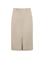 Khaki Tencel‑Cotton Waist‑Incorporated Midi Skirt Front & Back Slit