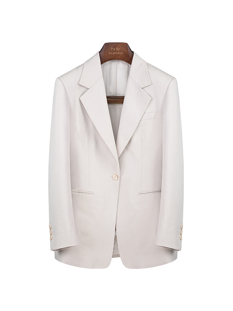 Light Taupe Notched‑Lapel Casual Blazer for Women