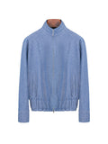 Vintage‑Wash Linen‑Cotton Zip‑Up Stand Collar Jacket Chambray Blue