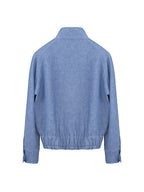 Vintage‑Wash Linen‑Cotton Zip‑Up Stand Collar Jacket Chambray Blue