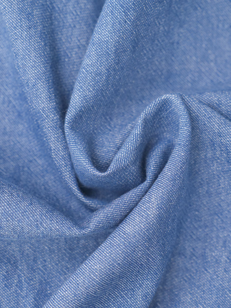 Vintage‑Wash Linen‑Cotton Zip‑Up Stand Collar Jacket Chambray Blue