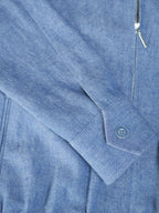 Vintage‑Wash Linen‑Cotton Zip‑Up Stand Collar Jacket Chambray Blue