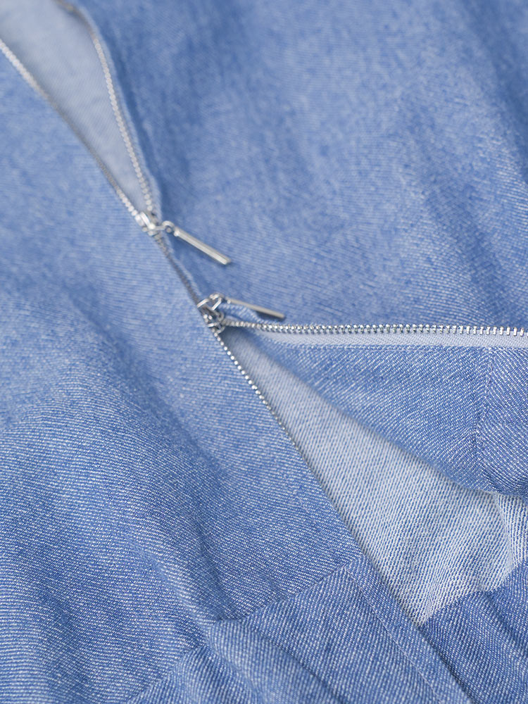 Vintage‑Wash Linen‑Cotton Zip‑Up Stand Collar Jacket Chambray Blue