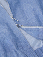 Vintage‑Wash Linen‑Cotton Zip‑Up Stand Collar Jacket Chambray Blue