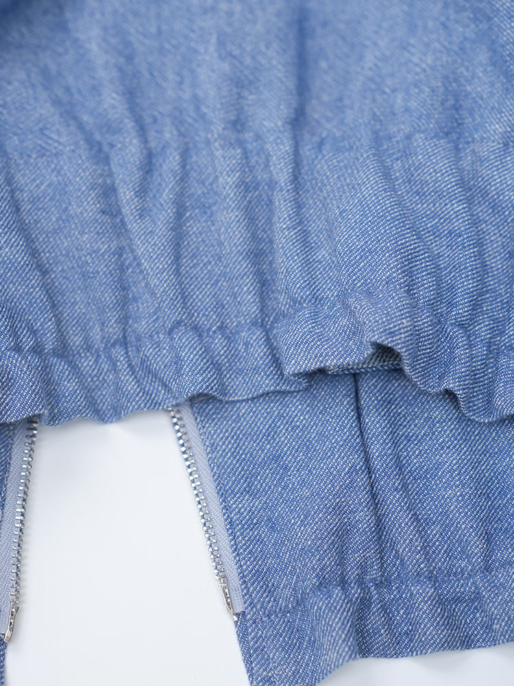 Vintage‑Wash Linen‑Cotton Zip‑Up Stand Collar Jacket Chambray Blue