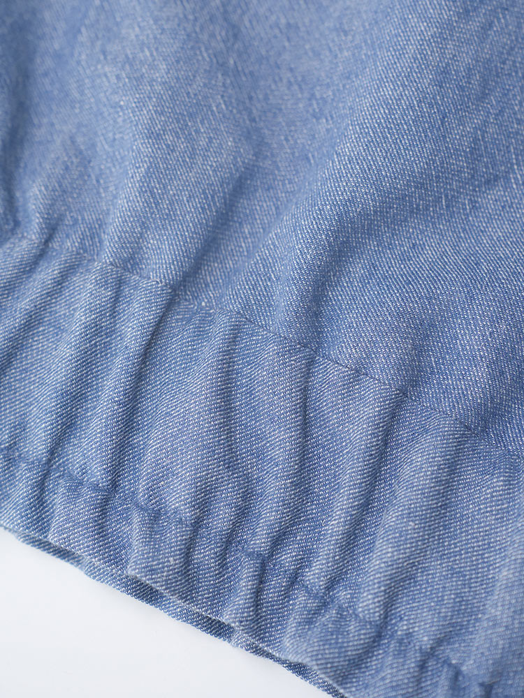 Vintage‑Wash Linen‑Cotton Zip‑Up Stand Collar Jacket Chambray Blue