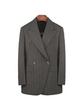 Women’s Dark Brown Wide‑Stripe Peak‑Lapel Wool Blazer | 100% Wool