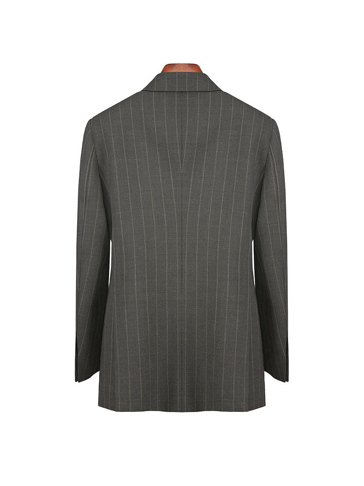 Women’s Dark Brown Wide‑Stripe Peak‑Lapel Wool Blazer | 100% Wool