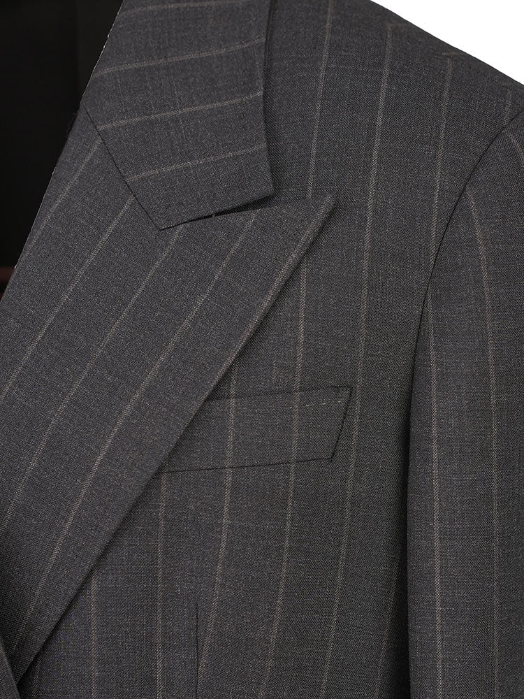 Women’s Dark Brown Wide‑Stripe Peak‑Lapel Wool Blazer | 100% Wool