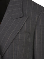 Women’s Dark Brown Wide‑Stripe Peak‑Lapel Wool Blazer | 100% Wool