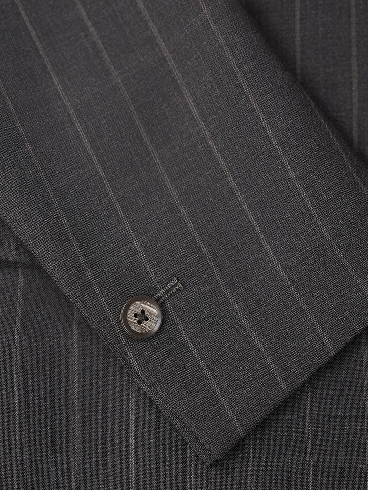 Women’s Dark Brown Wide‑Stripe Peak‑Lapel Wool Blazer | 100% Wool