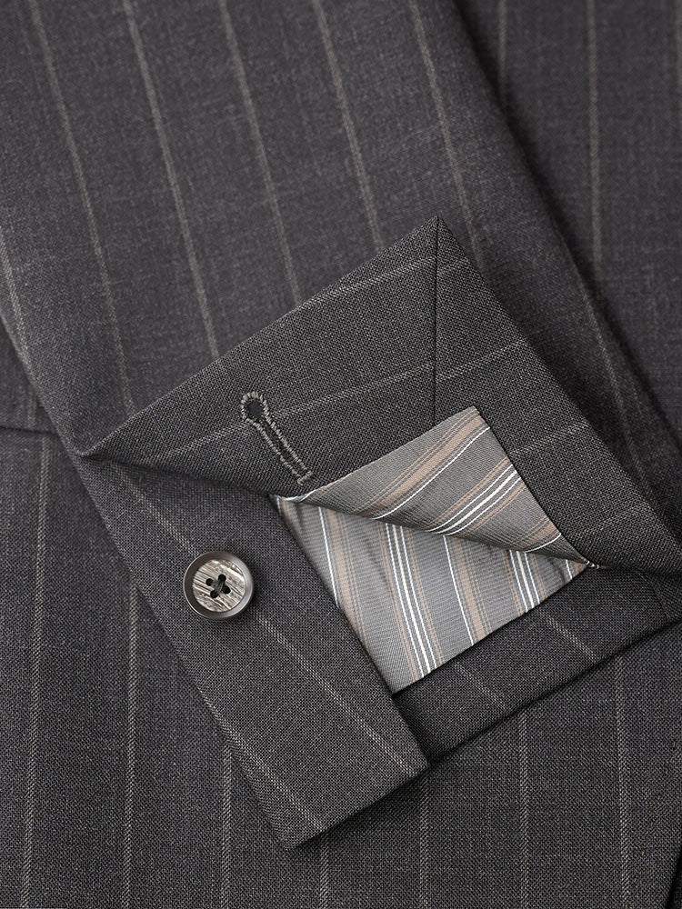 Women’s Dark Brown Wide‑Stripe Peak‑Lapel Wool Blazer | 100% Wool