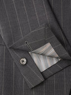 Women’s Dark Brown Wide‑Stripe Peak‑Lapel Wool Blazer | 100% Wool
