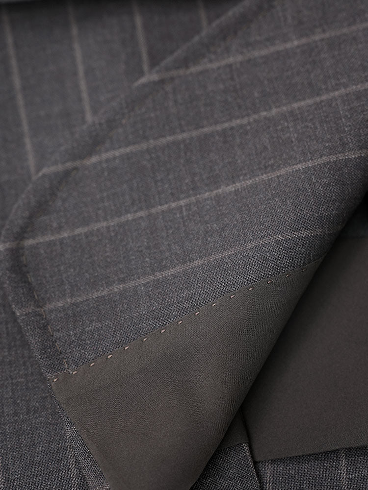 Women’s Dark Brown Wide‑Stripe Peak‑Lapel Wool Blazer | 100% Wool
