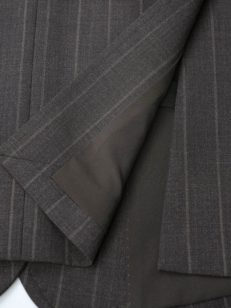 Women’s Dark Brown Wide‑Stripe Peak‑Lapel Wool Blazer | 100% Wool