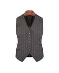 Dark brown wide-striped V-neck vest - 100% wool