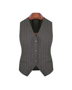 Dark brown wide-striped V-neck vest - 100% wool