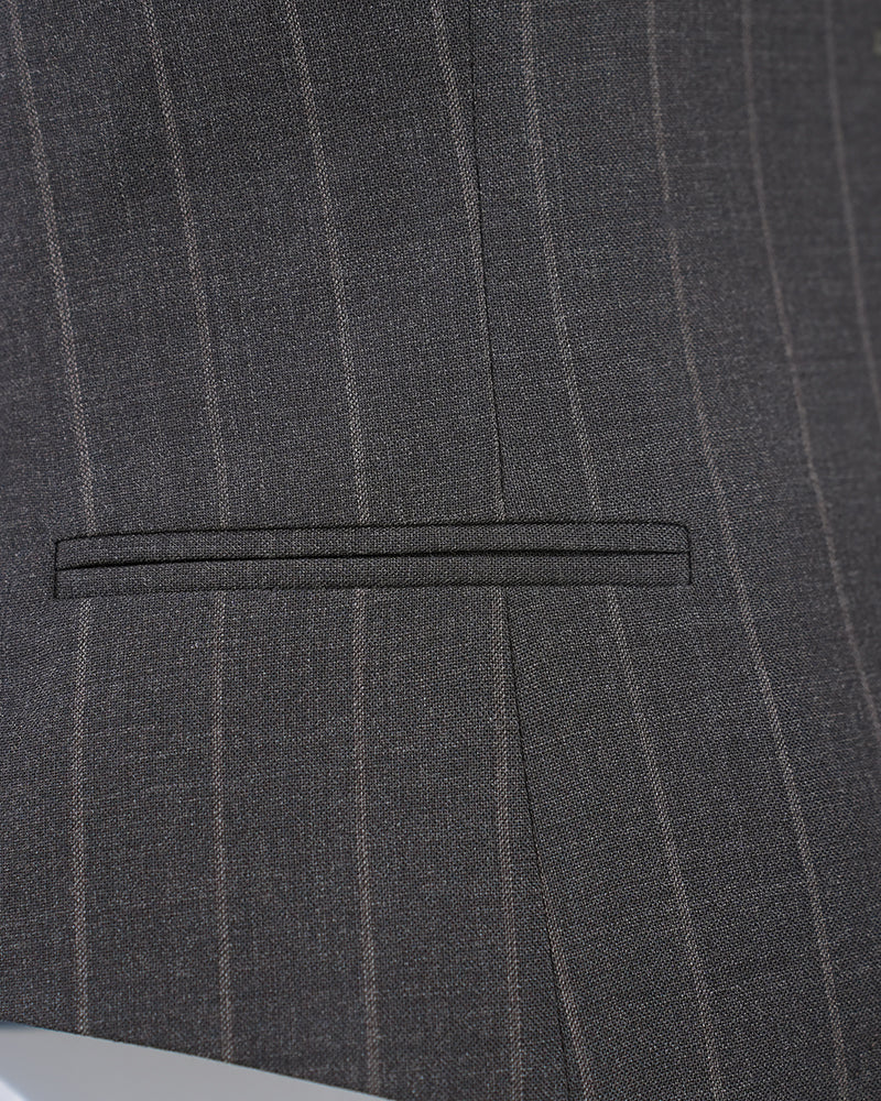 Dark brown wide-striped V-neck vest - 100% wool