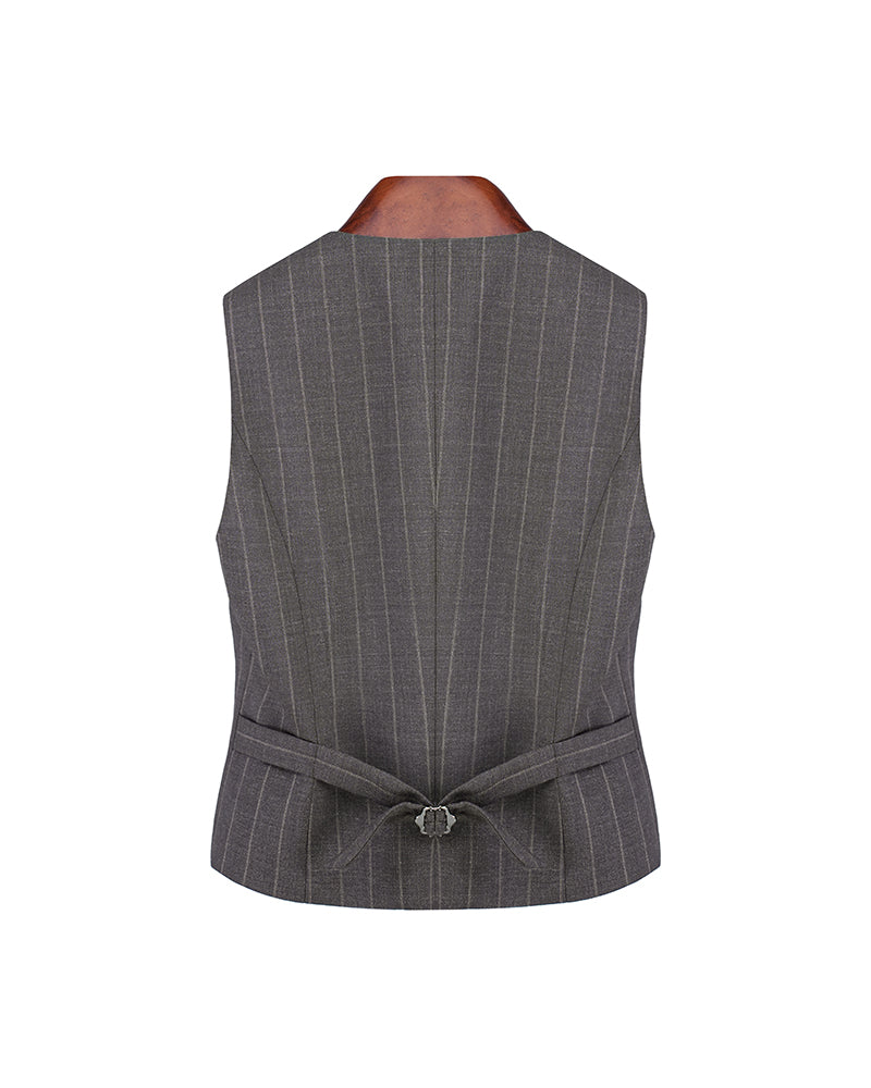 Dark brown wide-striped V-neck vest - 100% wool