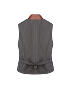 Dark brown wide-striped V-neck vest - 100% wool