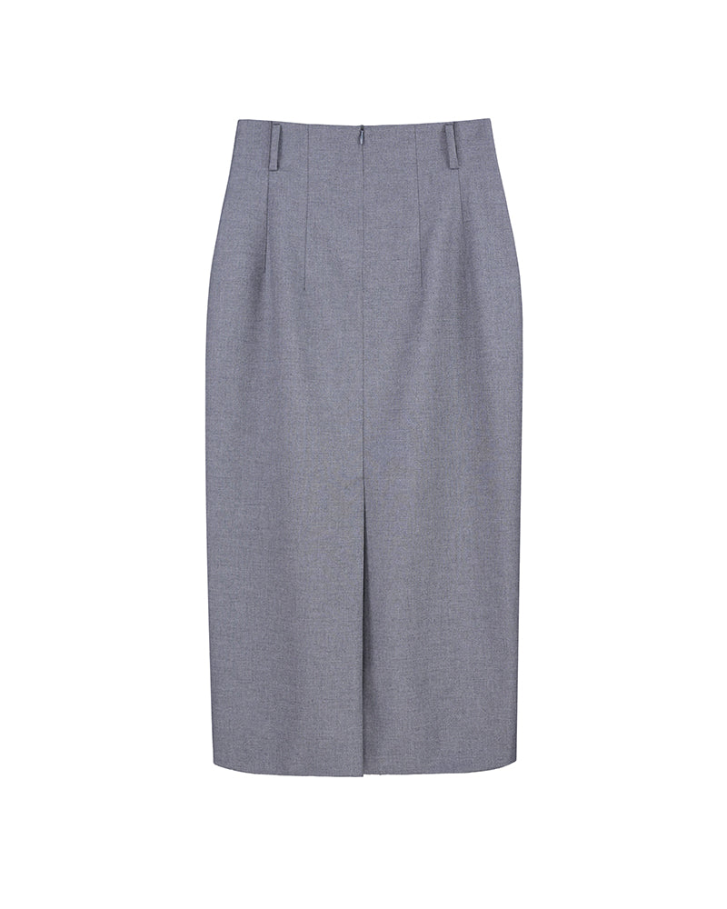 Mid-length front and back slit skirt with waist support