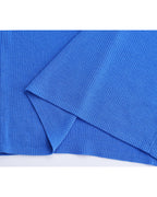 Bright Blue Ribbed V‑Polo Collar Elbow‑Sleeve Knit Top
