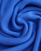 Bright Blue Ribbed V‑Polo Collar Elbow‑Sleeve Knit Top