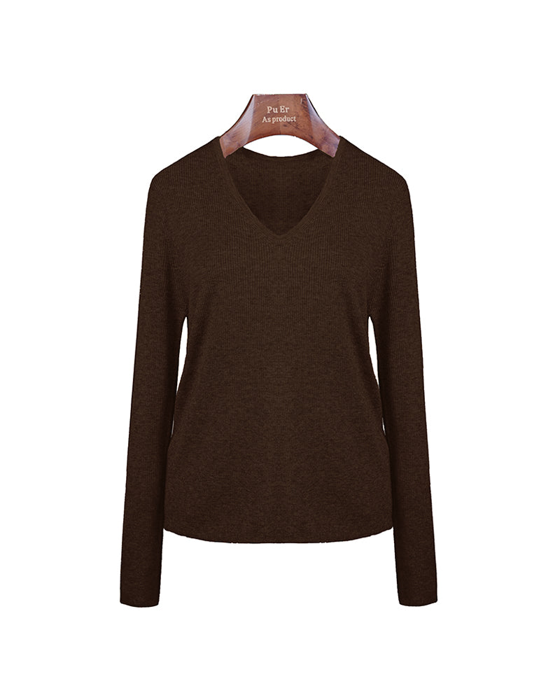 Cloud‑Soft Cashmere Acetate V‑Neck Long‑Sleeve Base Layer Top