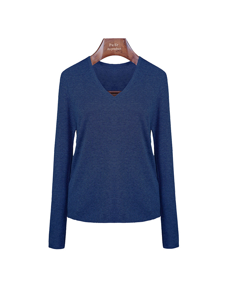 Cloud‑Soft Cashmere Acetate V‑Neck Long‑Sleeve Base Layer Top