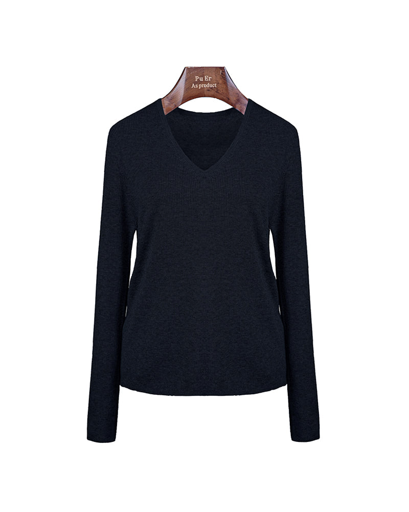 Cloud‑Soft Cashmere Acetate V‑Neck Long‑Sleeve Base Layer Top