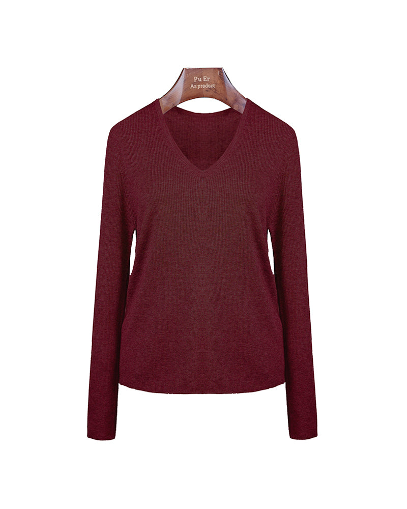 Cloud‑Soft Cashmere Acetate V‑Neck Long‑Sleeve Base Layer Top