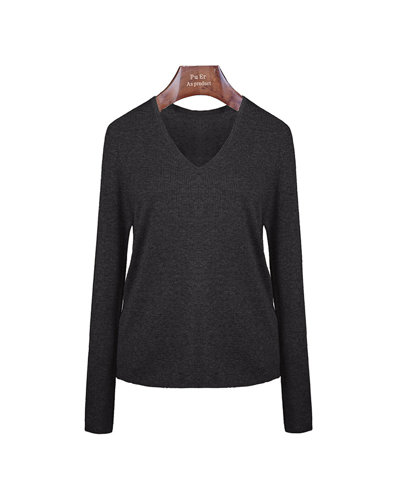 Cloud‑Soft Cashmere Acetate V‑Neck Long‑Sleeve Base Layer Top