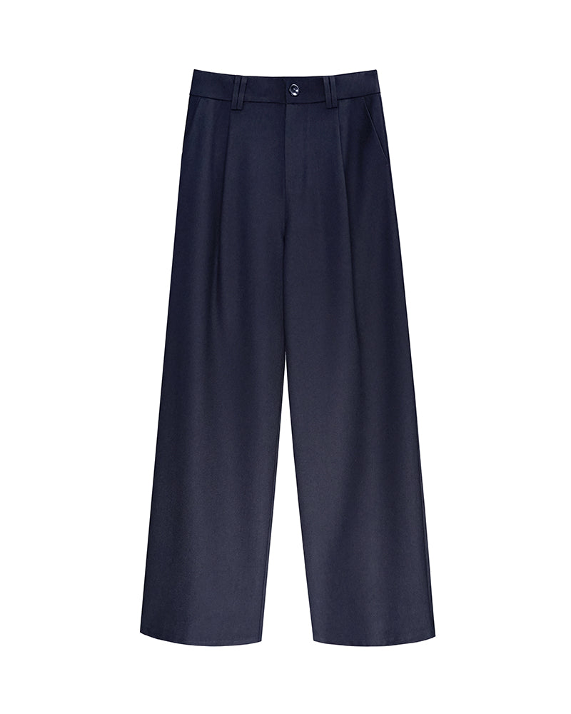 Heavy‑Weight Acetate‑Wool Single‑Pleat Straight‑Leg Trousers