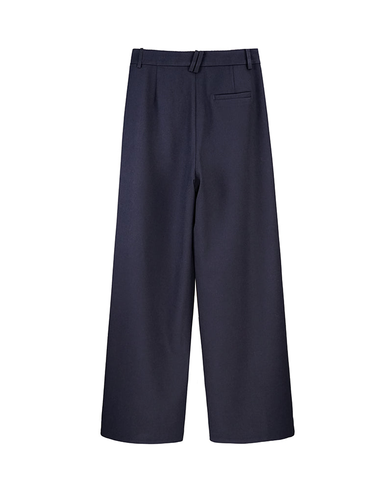 Heavy‑Weight Acetate‑Wool Single‑Pleat Straight‑Leg Trousers