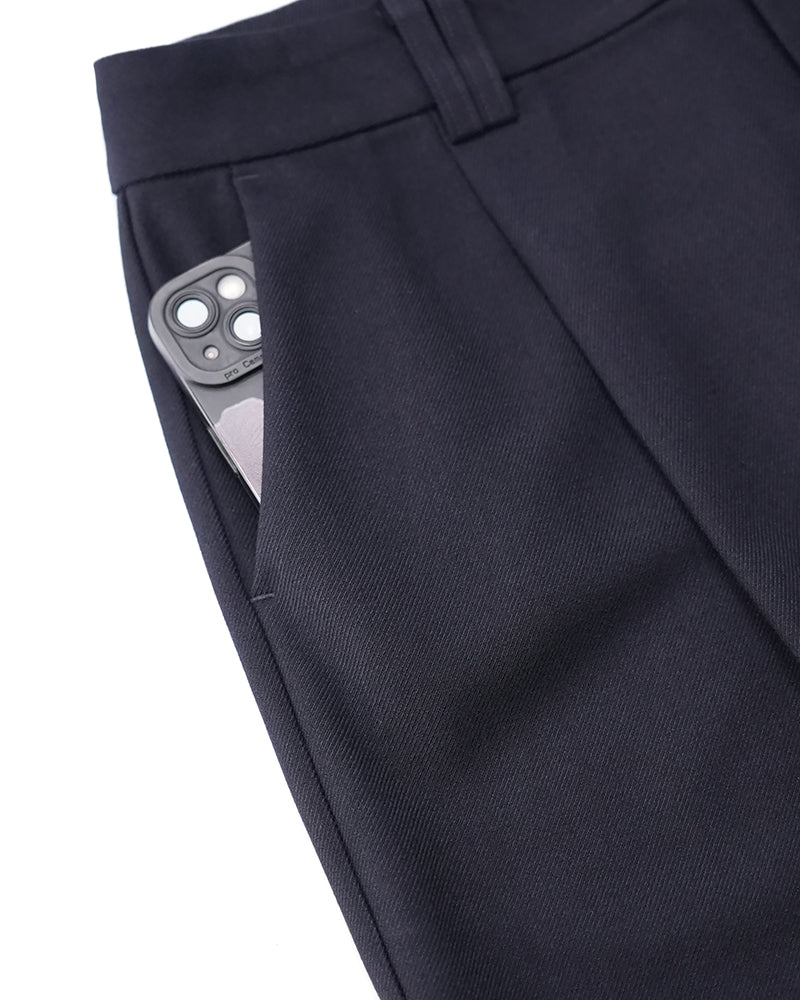 Heavy‑Weight Acetate‑Wool Single‑Pleat Straight‑Leg Trousers