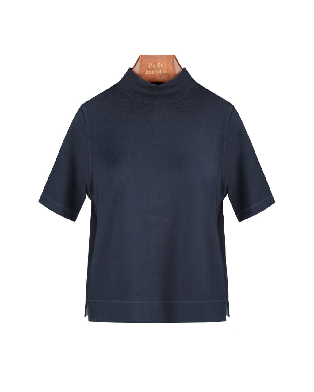 Mock‑Neck Wool‑Cotton‑Modal Soft Elbow‑Sleeve T‑Shirt Top