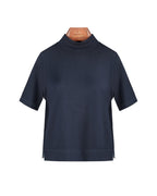 Mock‑Neck Wool‑Cotton‑Modal Soft Elbow‑Sleeve T‑Shirt Top