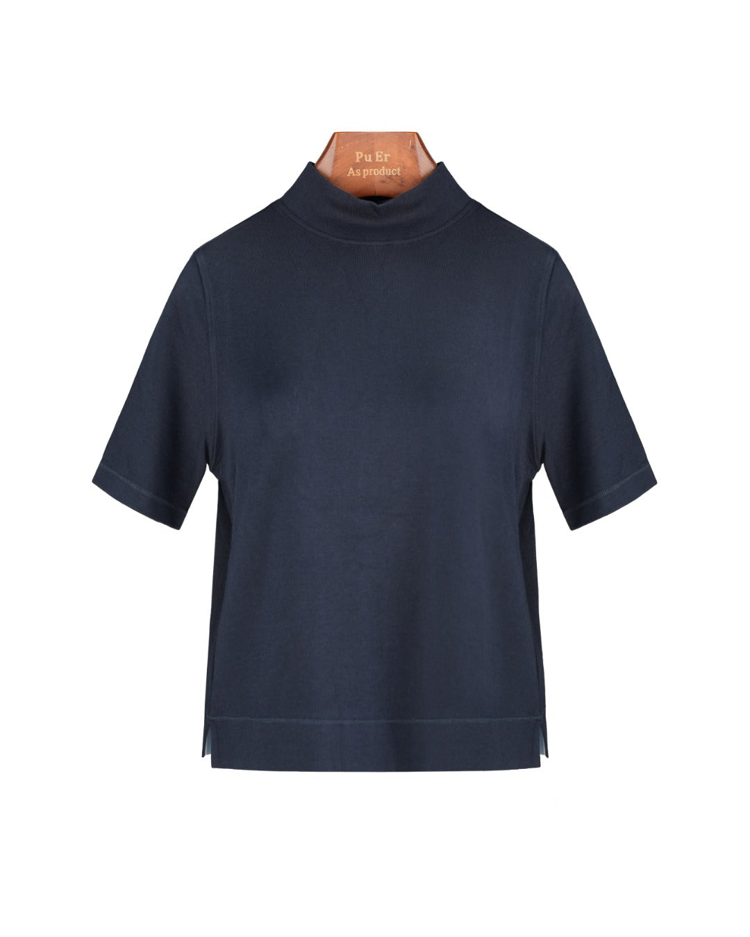 Mock‑Neck Wool‑Cotton‑Modal Soft Elbow‑Sleeve T‑Shirt Top