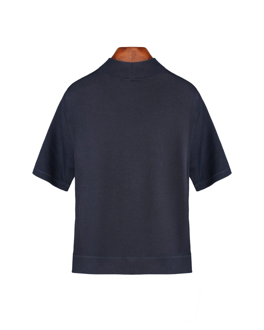 Mock‑Neck Wool‑Cotton‑Modal Soft Elbow‑Sleeve T‑Shirt Top