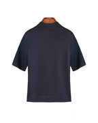 Mock‑Neck Wool‑Cotton‑Modal Soft Elbow‑Sleeve T‑Shirt Top